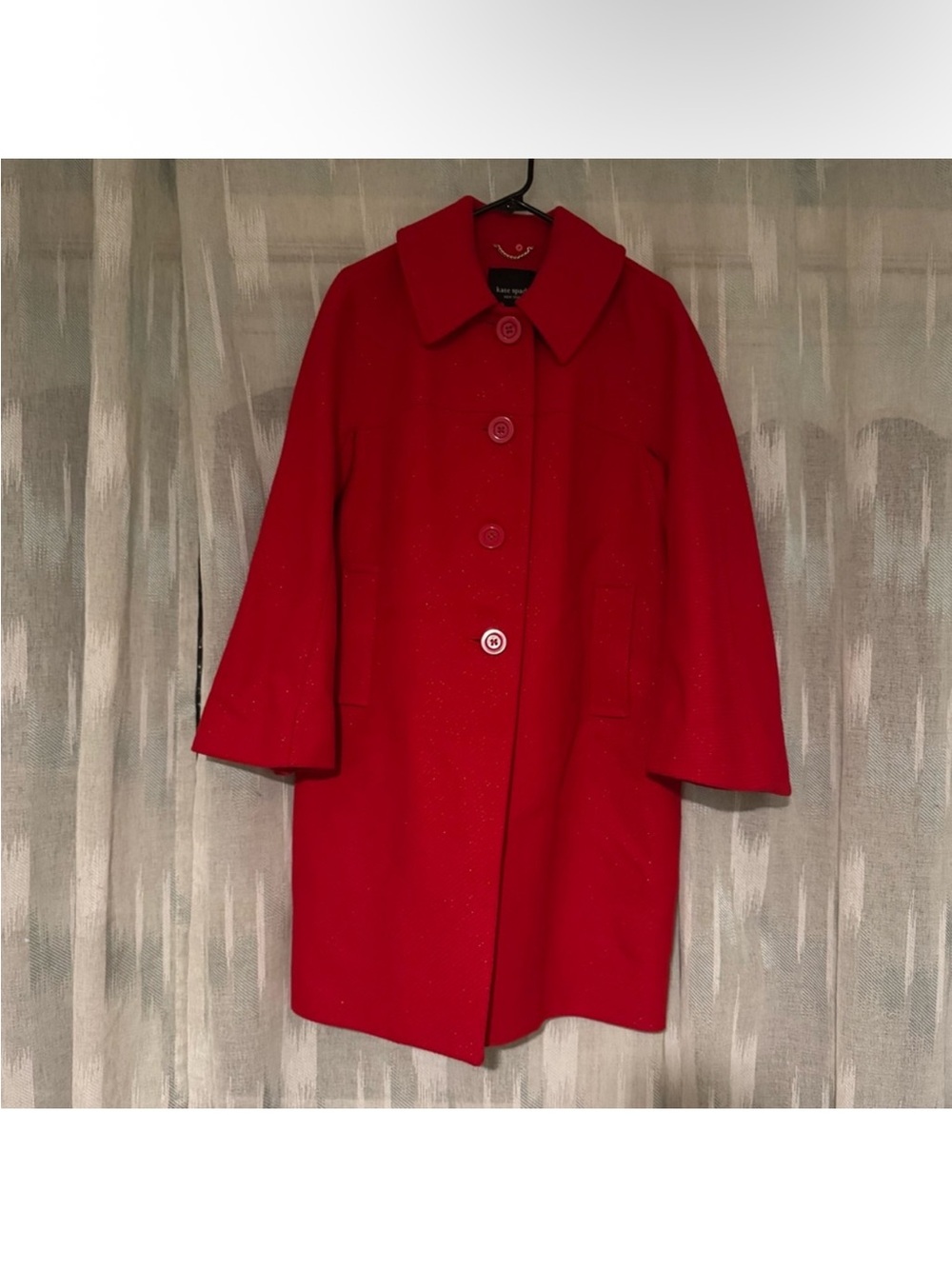 kate spade Red Wool Pea Coat with sparkling thread woven in no fur